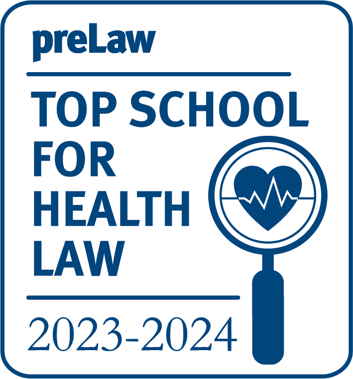 preLaw Top School for Health Law badge.