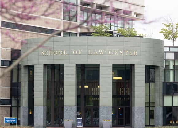 Exterior of the School of Law building.