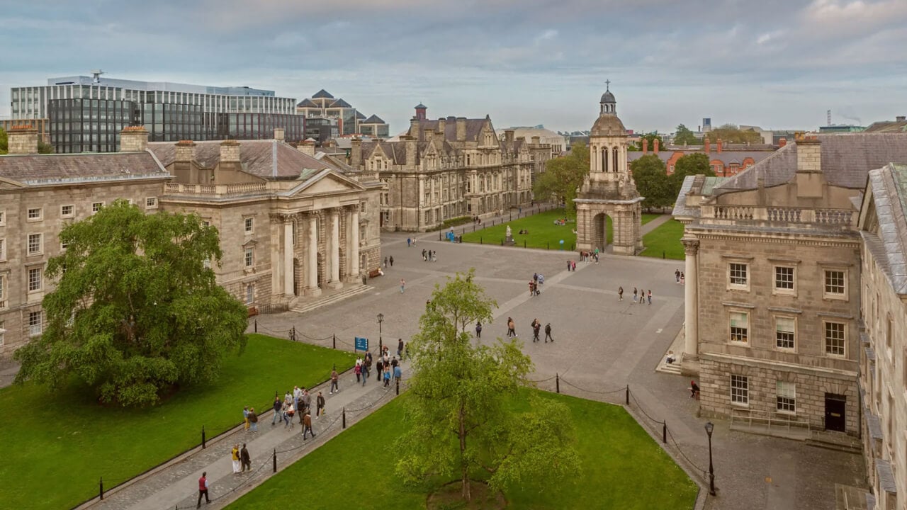 Aerial view photo of Trinity College quad, Dublin