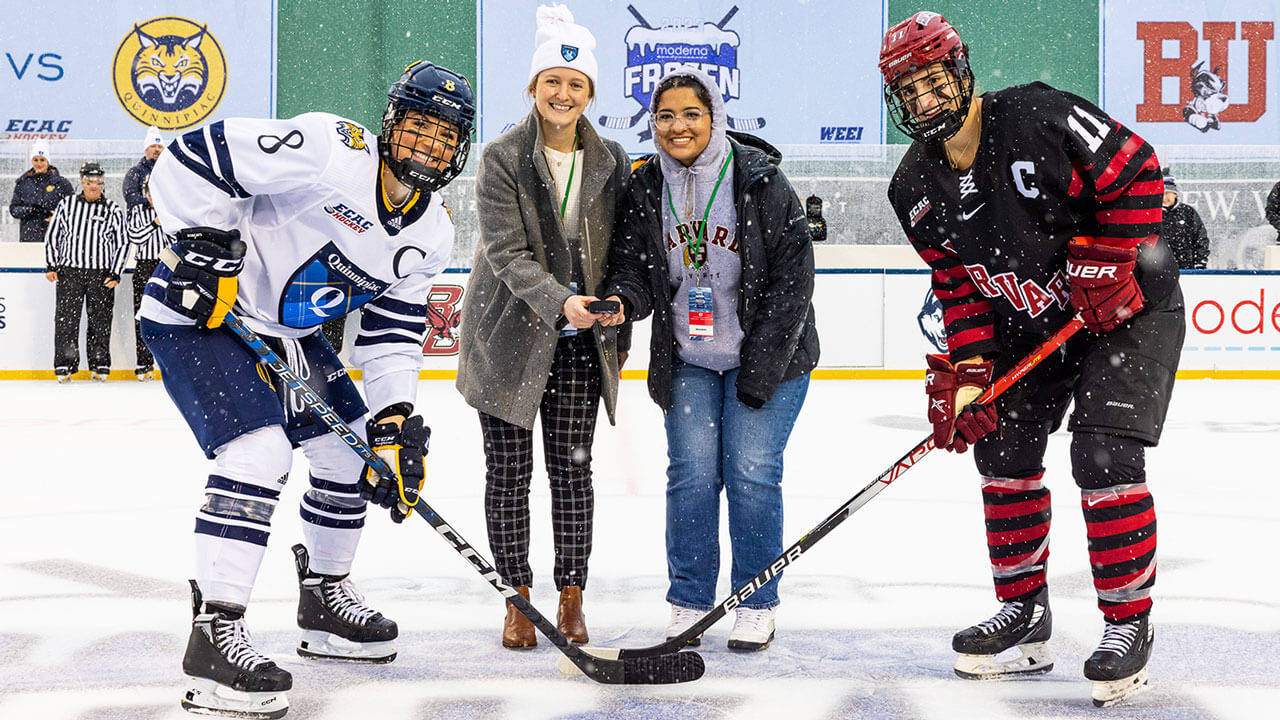Danielle Marmer led the ceremonial puck drop prior to Quinnipiac's Frozen Fenway game.