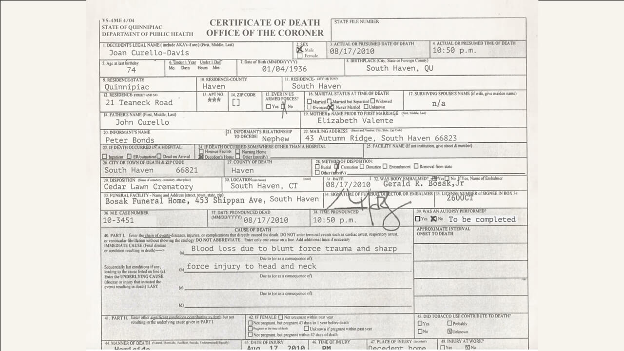 A scan of a death certificate