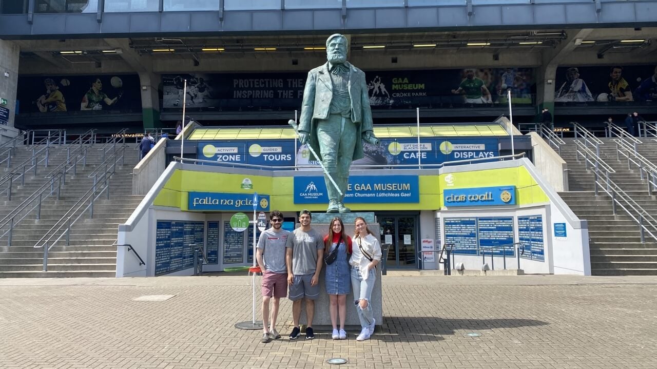 Group of students standing outside the GAA Museum in Ireland